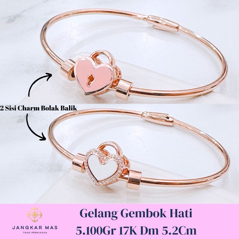 GELANG BANGLE PANDORA EMAS LOVE 2 SISI KADAR 17K BERAT 5.100GR