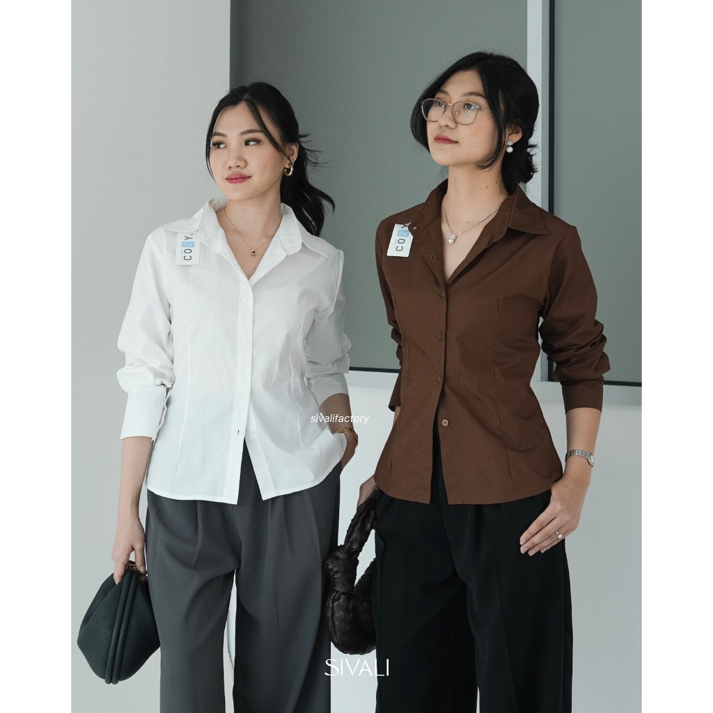 SIVALI Saint Fitted LongSleeve Shirt - Kemeja Wanita Slim Effect Atasan Wanita Lengan Panjang Casual
