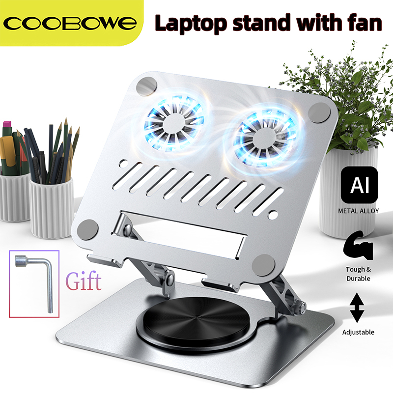COOBOWE Laptop Stand Aluminium Portable Fan Cooling Rotasi 360° For 10-17.3 IncI Notebook or Tablet 