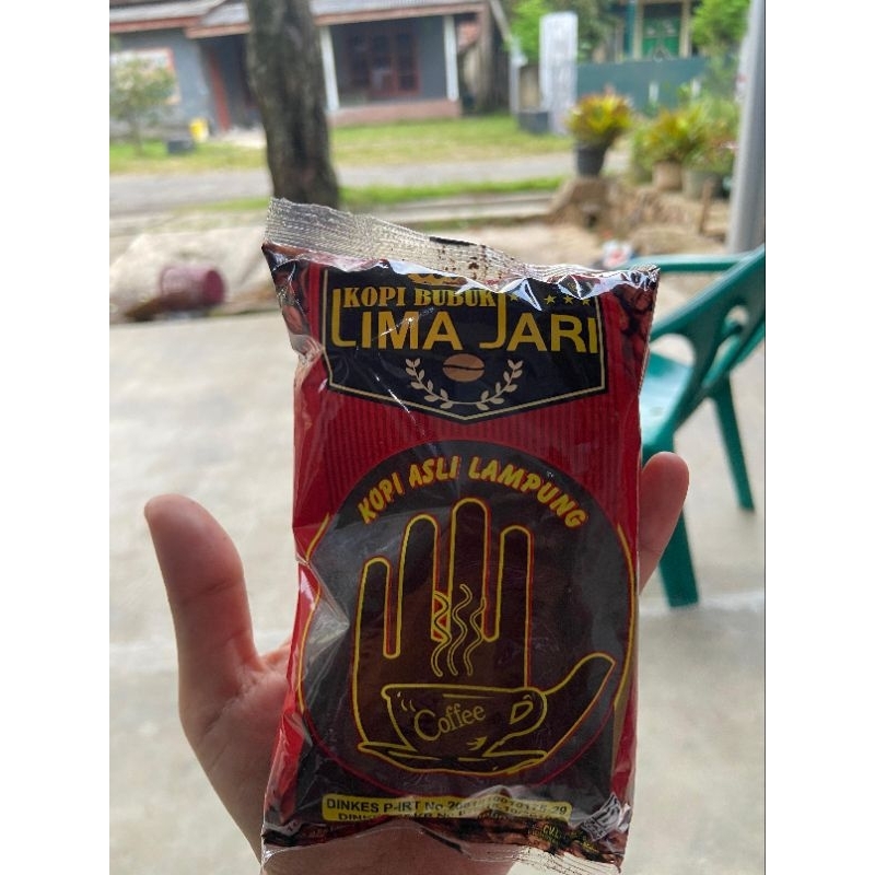 

kopi bubuk lima jari khas lampung kemasan kecil 100 gr