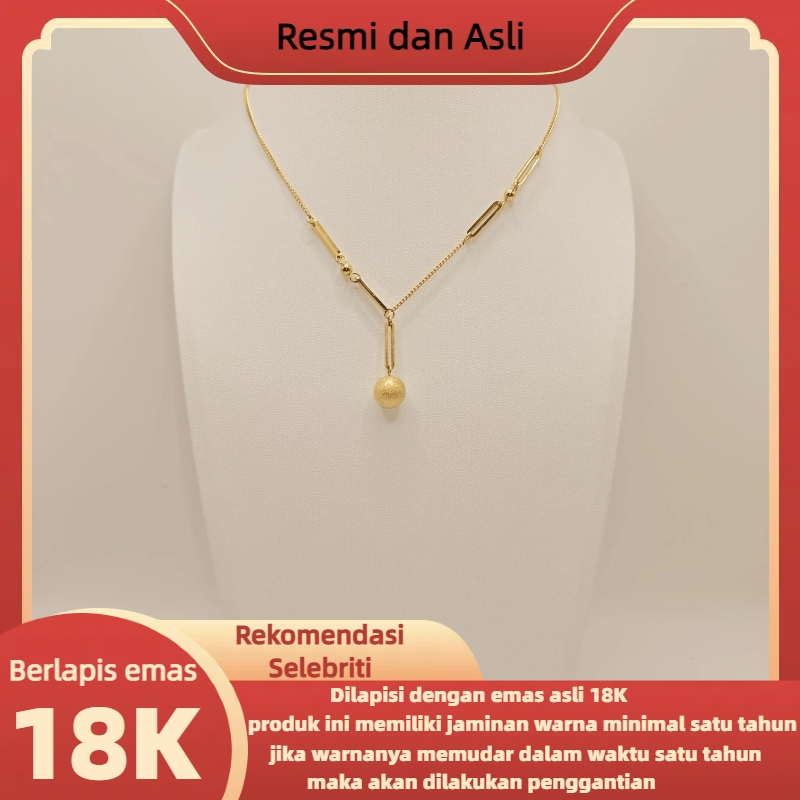 Kalung Berlapis Emas Asli 18K Berlapis Emas Pria Wanita Liontin Bola Anti Luntur Anti Alergi
