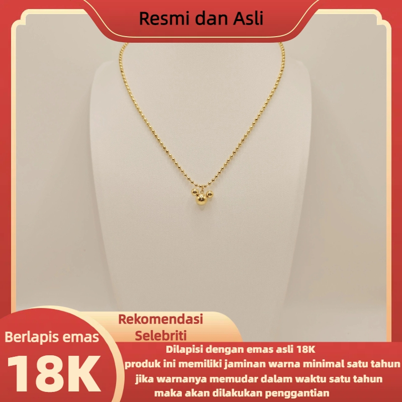 Liontin Mickey Berlapis Emas Asli 18K Berlapis Emas Pria Wanita Kalung Emas Anti-Luntur Anti-alergi