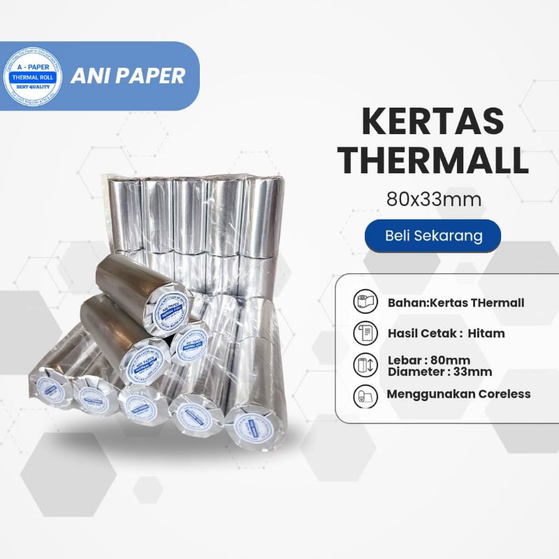 

Kertas Thermal 80mmx33mm paket hemat isi 100roll