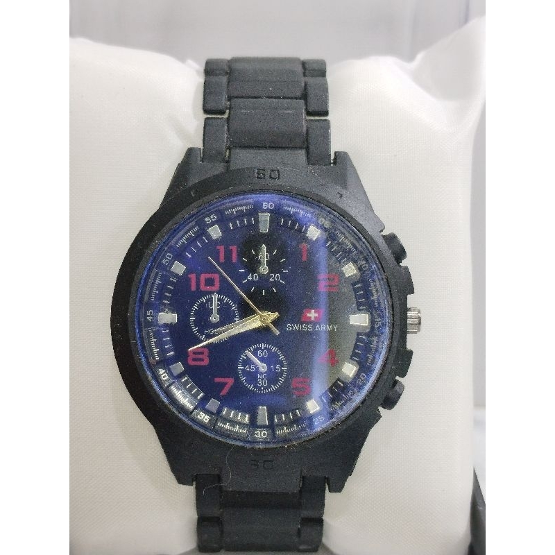 Swis Army Stainless Steel Black Hitam Blue Jam Tangan Pria Bisnis Sport