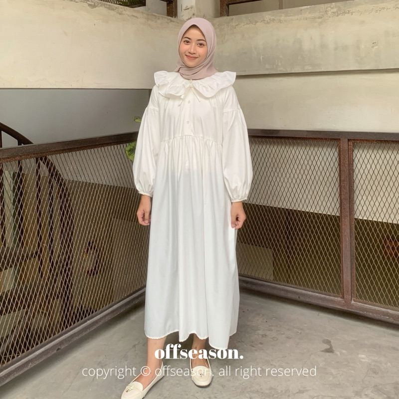 Collar Dress / Dress Korea Vintage / Maxi Dress Katun / Dress Pita Kerah Ruffle / Gamis Wanita / Dre