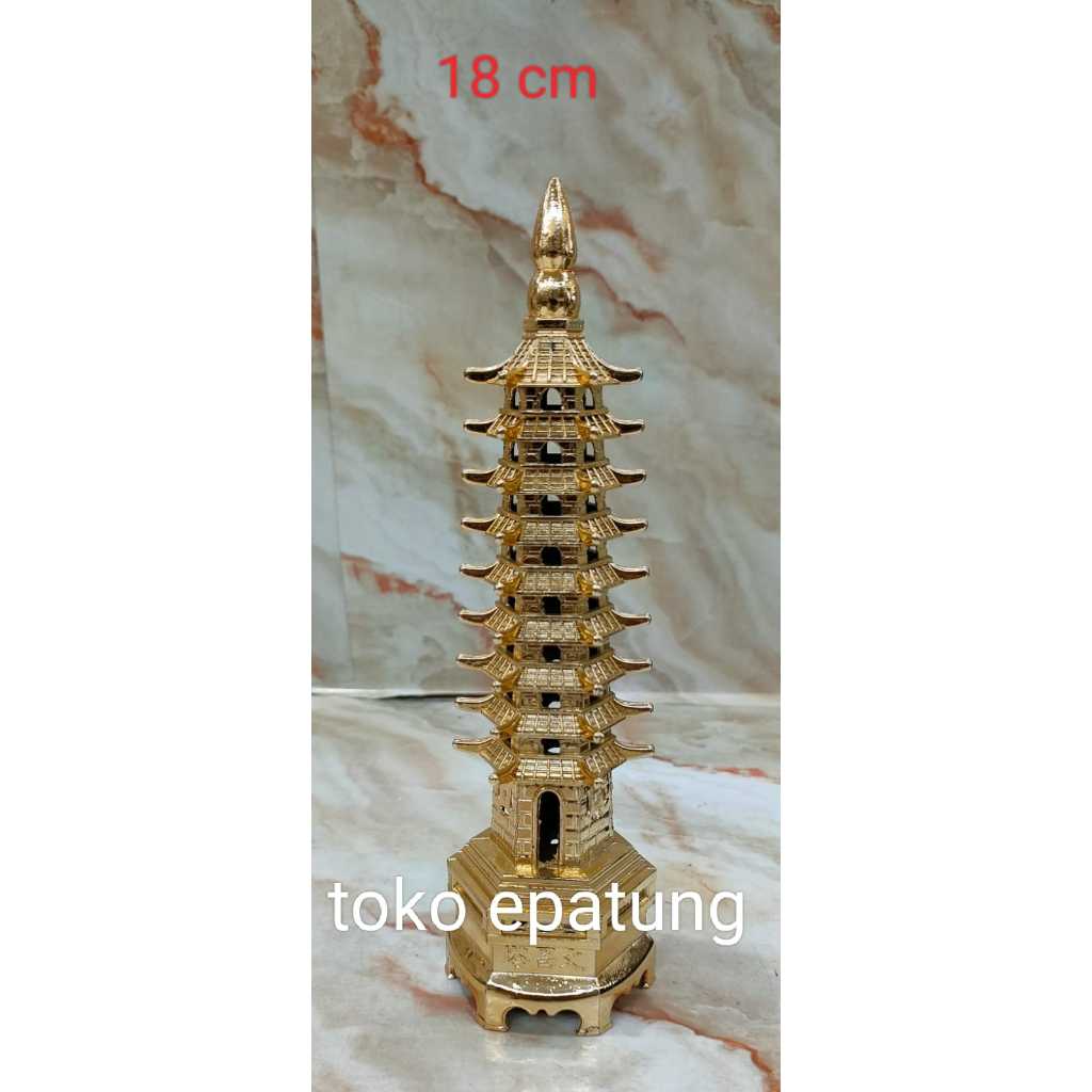 pajangan fengshui pagoda - kuningan - emas - 18 cm - g
