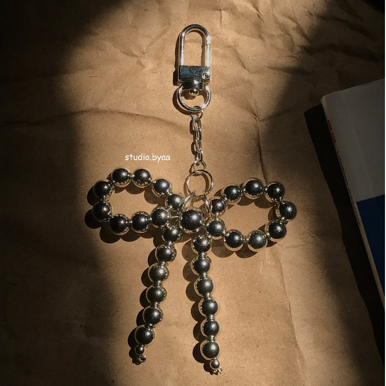 SILVER BAG CHARM / Silver Bow Tie Bag Charm / Silver Ribbon Keychain / Manik Korea