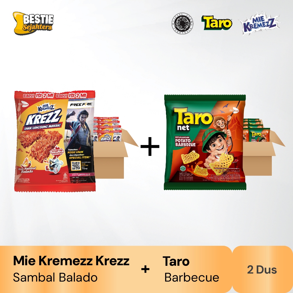 

Paket Bundling - Kremezz Krezz Sambal Balado - Taro Barbecue - 2 Karton