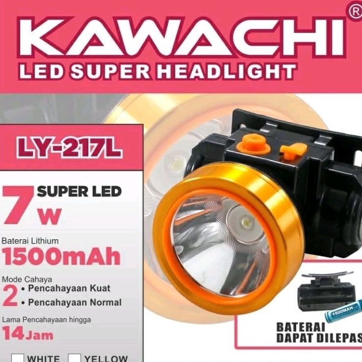 Senter Kepala LED Kawachi 7 Watt LY-217L 7w Baterai Dapat Dilepas