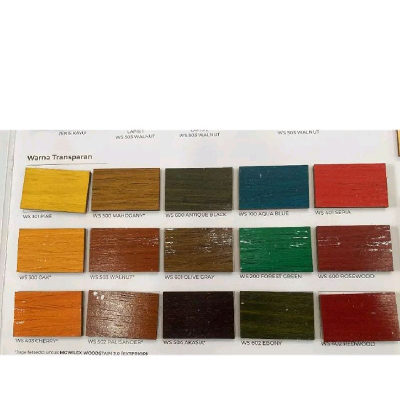 Mowilex woodstain/1liter/Cat pelapis kayu premium/Politur kayu campuran air/Harga termurah/Packing s