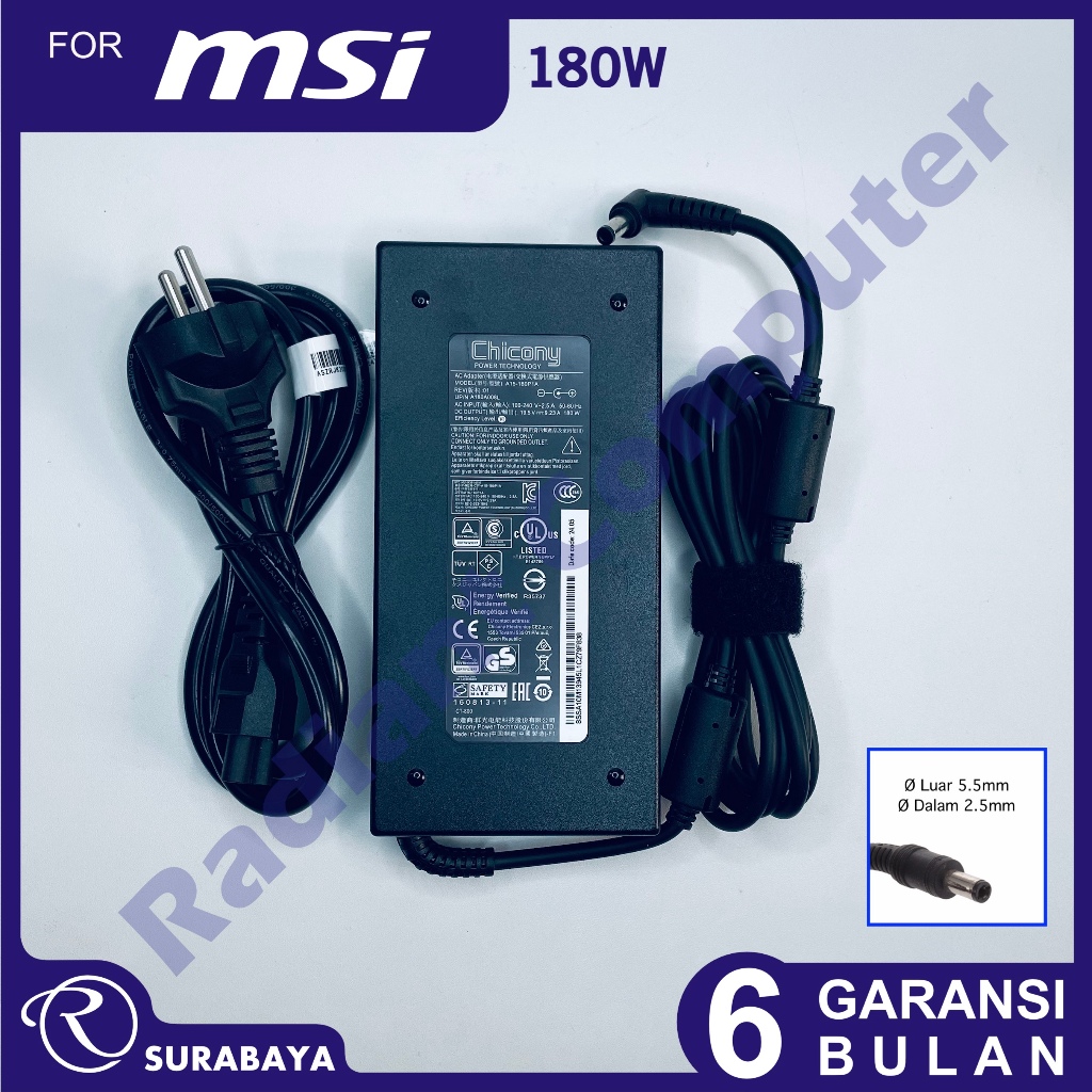 Adaptor Charger MSI Chicony 19.5V 9.23A 180W colokan 5.5x2.5 mm