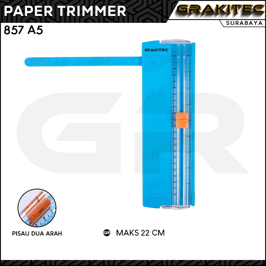 

Alat Pemotong Kertas A5 / A4 Vertikal / Paper Cutter / Paper Trimmer 857 A5 GRAKITEC Maks 22 CM