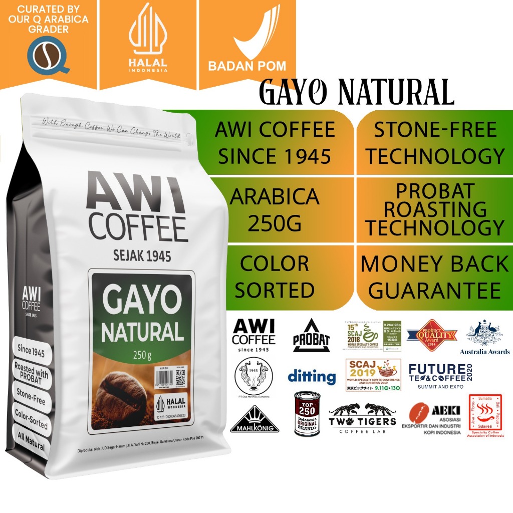 

GAYO NATURAL 250g Biji | Arabica Roasted Coffee Beans| Aceh Gayo Specialty | Arabika | AWI COFFEE