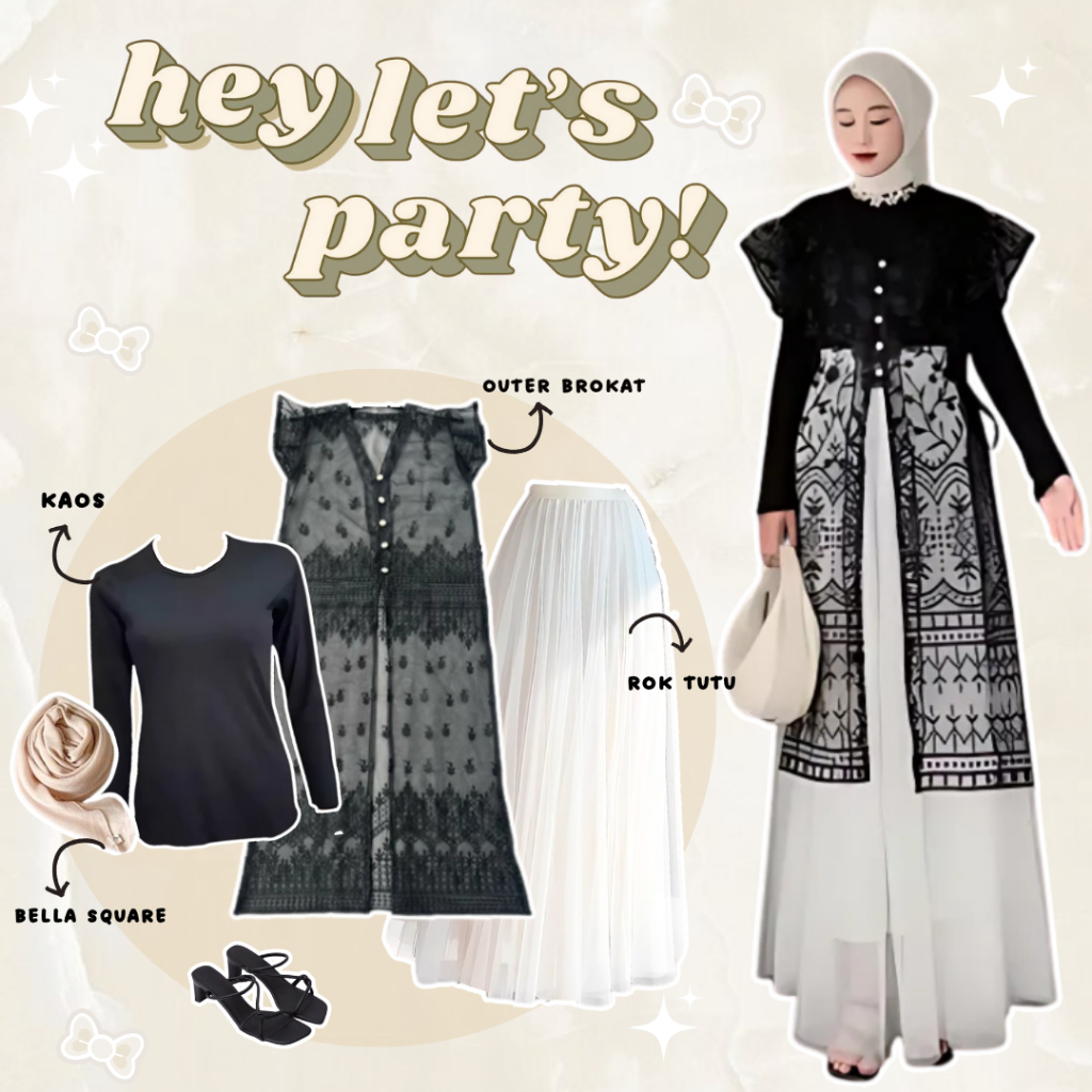 Oneset Outfit Kondangan Wanita (Hijab, Kaos, Outer, Rok Tutu) Set Kekinian Remaja - LO17