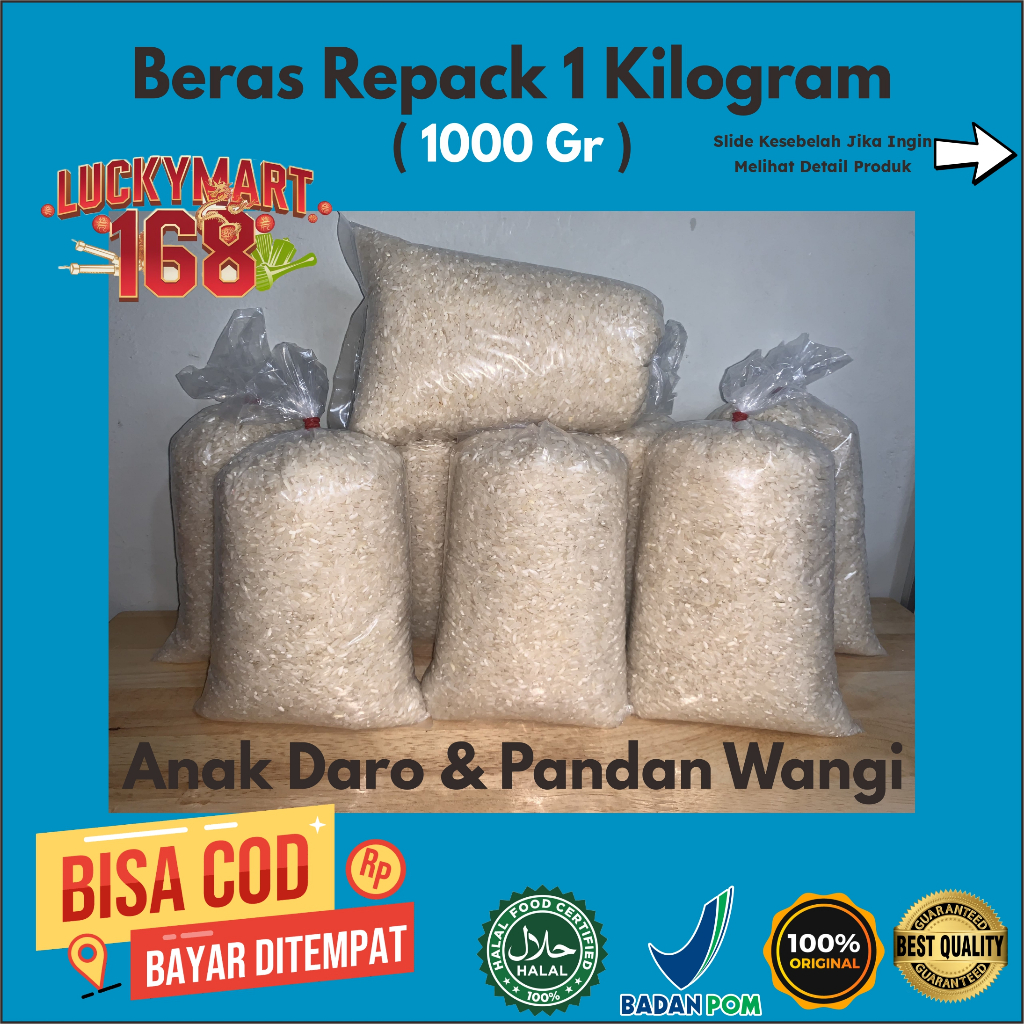 

Beras Anak Daro / Pandan Wangi Grade A Repack (Eceran) 1Kg (1.000 Gr)