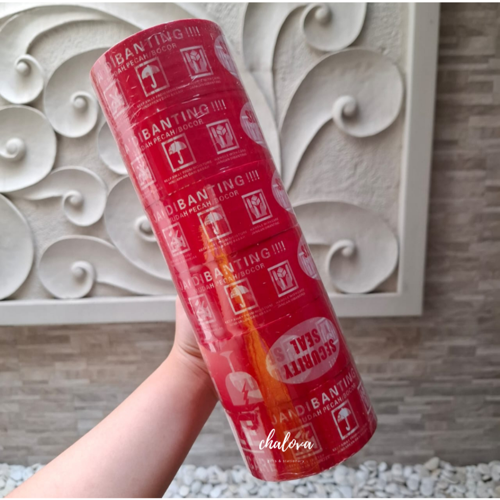 

[SLOP] LAKBAN JANGAN DIBANTING MERAH BORNEO OPP ISI 6 PCS / SELOTIP FRAGILE JANGAN DIBANTING 48 MM X 50 M / LAKBAN PACKING WARNING / PLAKBAN FRAGILE