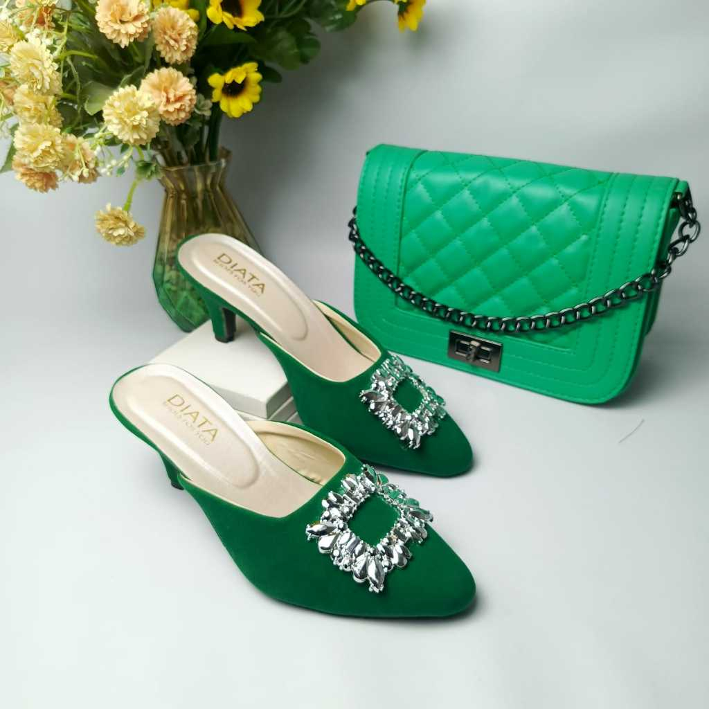 Tas Selempang Wanita Dan Sandal Heels Pesta 5cm  Kekinian Kondangan