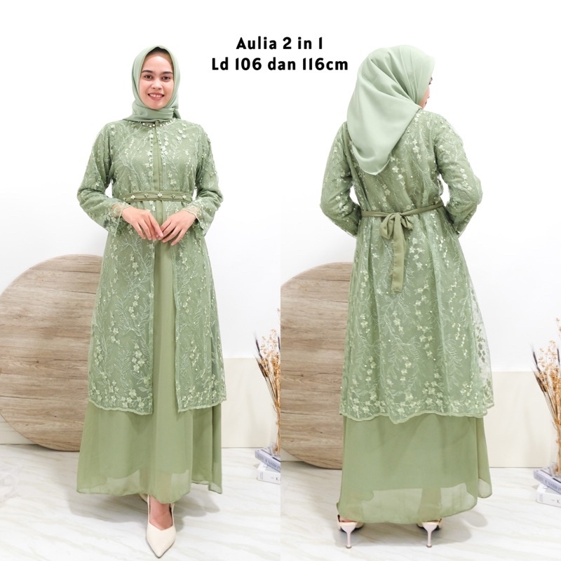READY DRESS JUWITA AULIA 2 IN 1 MAXY DRESS GAMIS BROKAT PLUS OUTER | GAMIS PESTA WANITA MEWAH | GAMI