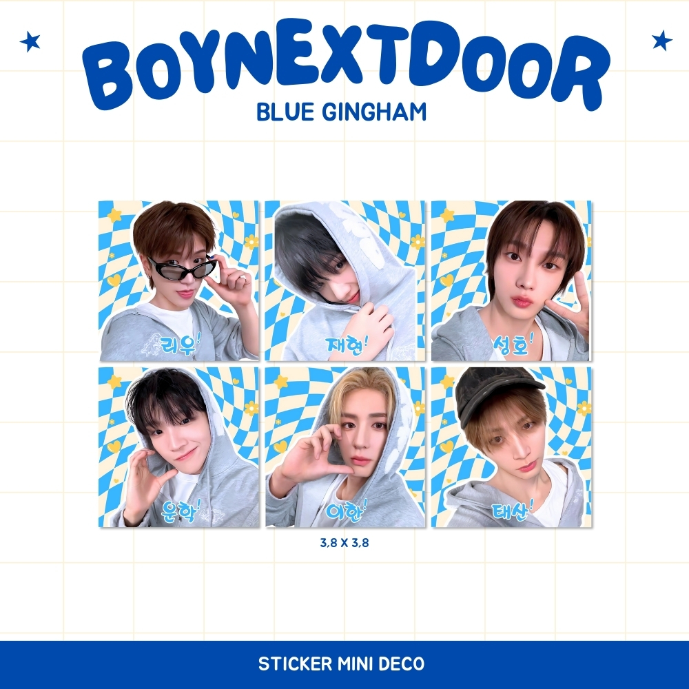 

MINI STIKER DECO BOY NEXT DOOR GINGHAM BLUE (ISI : 8 PCS) STICKER CHROMO KPOP IDOL KOREA PREMIUM MURAH UNOFFICIAL JAEHYUN SUNGHO RIWOO TAESAN LEEHAN WOONHAK READY STOCK !