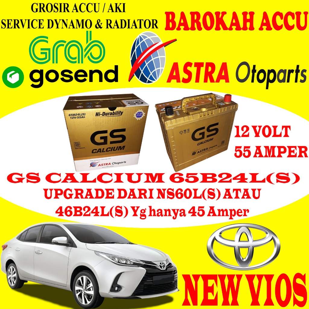 AKI MOBIL TOYOTA NEW VIOS GS CALCIUM 65B24L(S) / 65B24LS , 55 AH ASTRA OTOPARTS