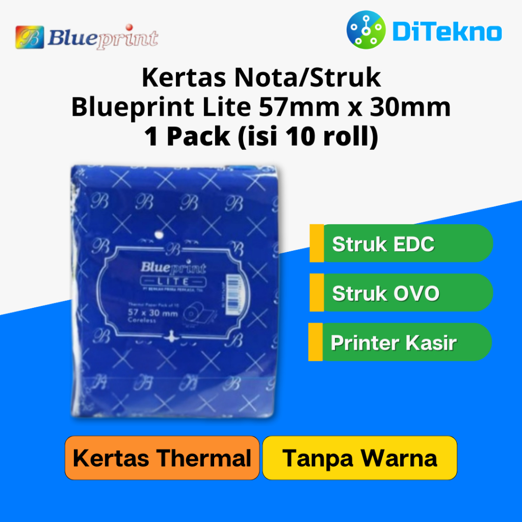 

Blueprint Lite Nota Thermal 57x30 Kertas Struk 1 Pack isi 10 Roll