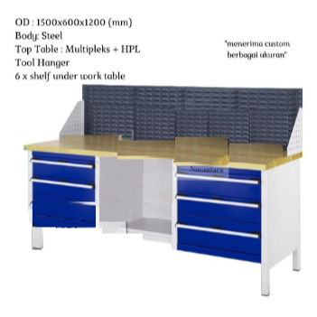 ECO Meja Kerja Besi - Workshop Bengkel Steel 1500 x 600 x 1200 (mm)