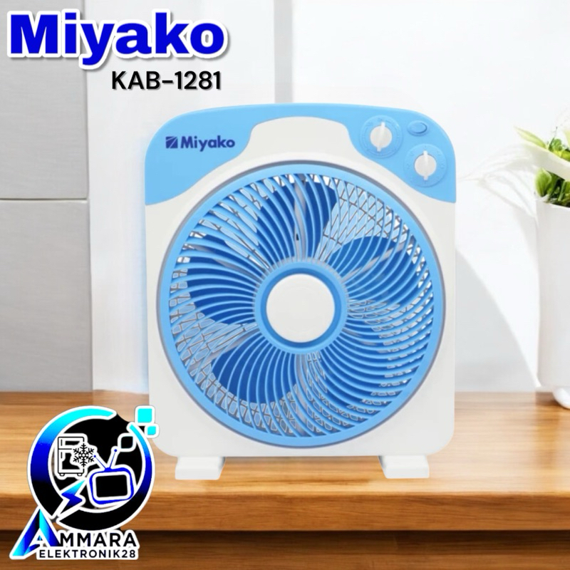 Kipas Angin Miyako KAB-1281 Box Fan berukuran 12 inch. Dilengkapi 5 baling-baling kipas