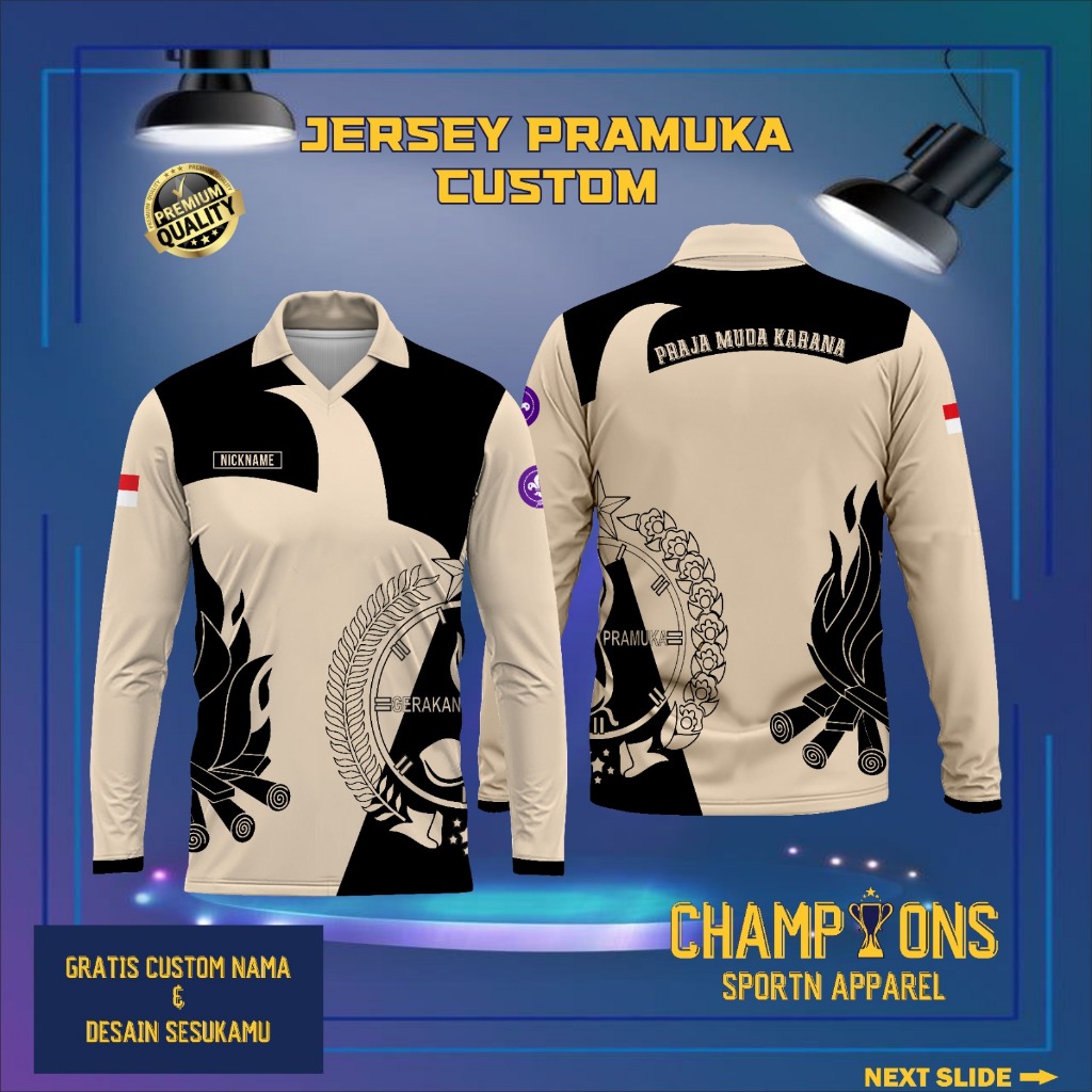 Baju Jersey PRAMUKA API UNGGUN Lengan Pendek & Panjang - Gratis Custom Nama,Logo dan Tulisan