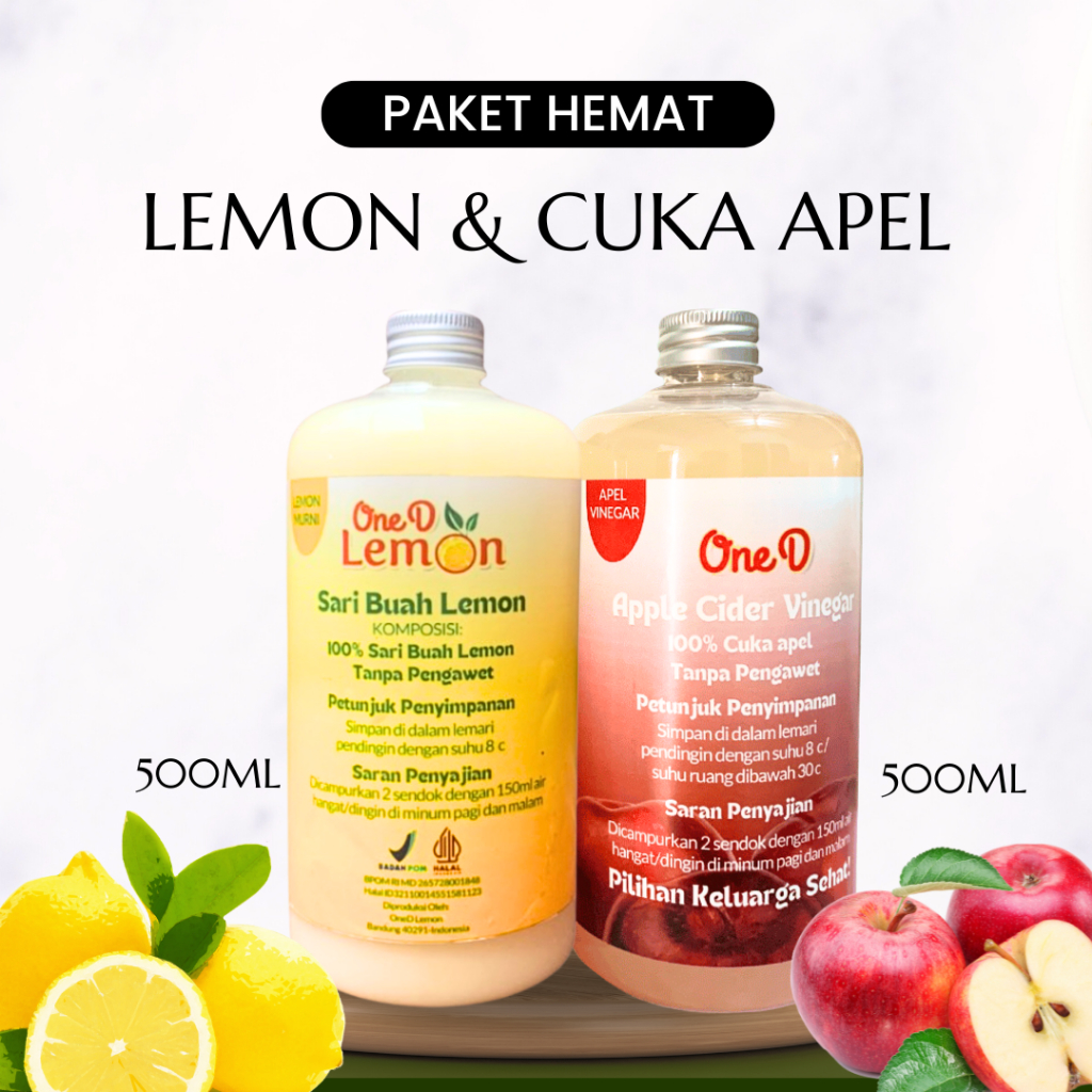 

PAKET HEMAT 2 BOTOL OneD Cuka Apel Dan Sari Lemon Murni Alami 100% Untuk Detoks Dan Diet Alami