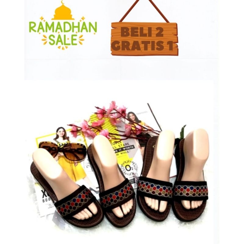 PROMO RAMADHAN BELI 2 GRATIS 1 (GRATISAN RANDOM) sandal wanita turki cantik sol love elegant 3cm rin