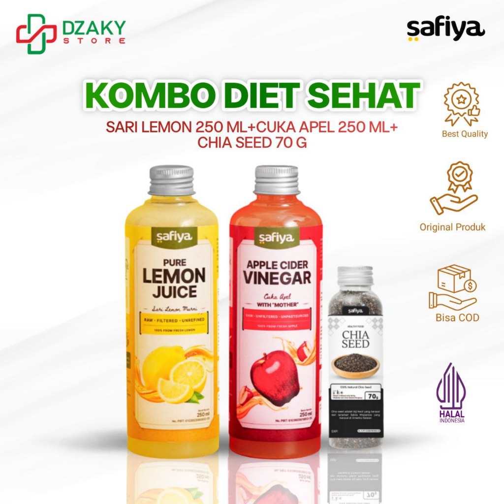

Safiya 3in1 Cuka Apel 250ml + Sari Lemon 250ml + Chiaseed 70 Gr Kombo Diet