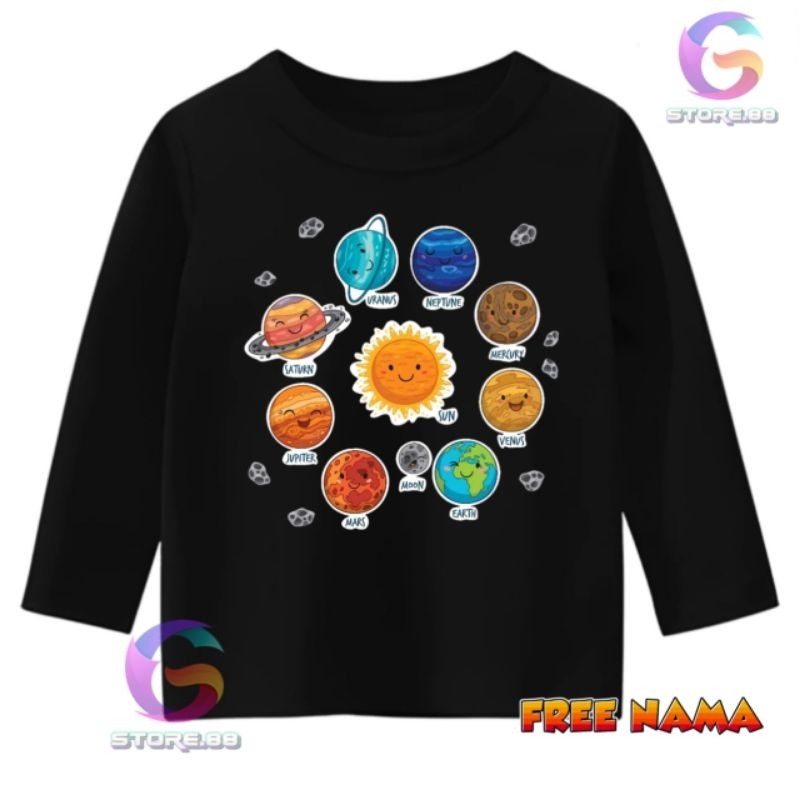 BAJU KAOS ANAK PLANET TATA SURYA KAOS ANAK LENGAN PANJANG