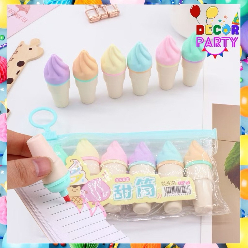 

HighLighter Motif Ice Cream Cone PASTEL 1 Set 6 Pcs Free Pouch Highliter Es Krim Cone Stationery Lucu Unik Penanda Buku Warna Warni Kado Viral Tera