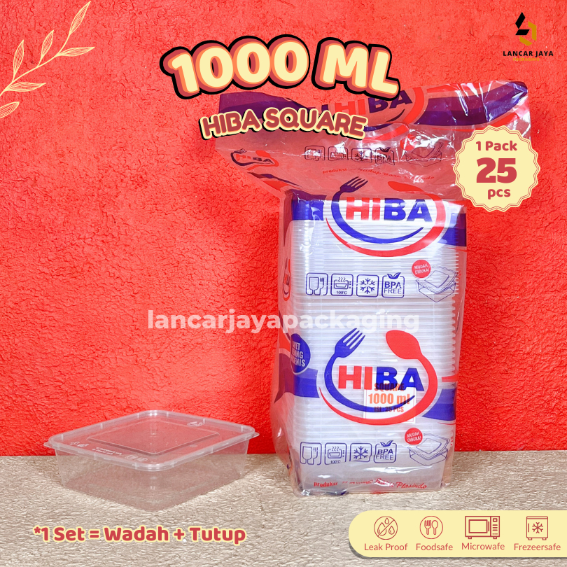 HIBA Thinwall Square Kotak Makan Plastik Persegi Wadah Nasi Berkat Kue 1000 1500 2000 2400 3000 ml