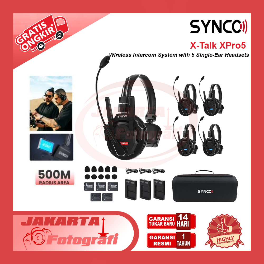 Synco Xtalk XPro5 Wireless Intercom System with 5 Single-Ear Headsets