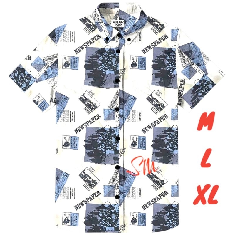 Kemeja Motif Vintage Surfing Pria Lengan Pendek