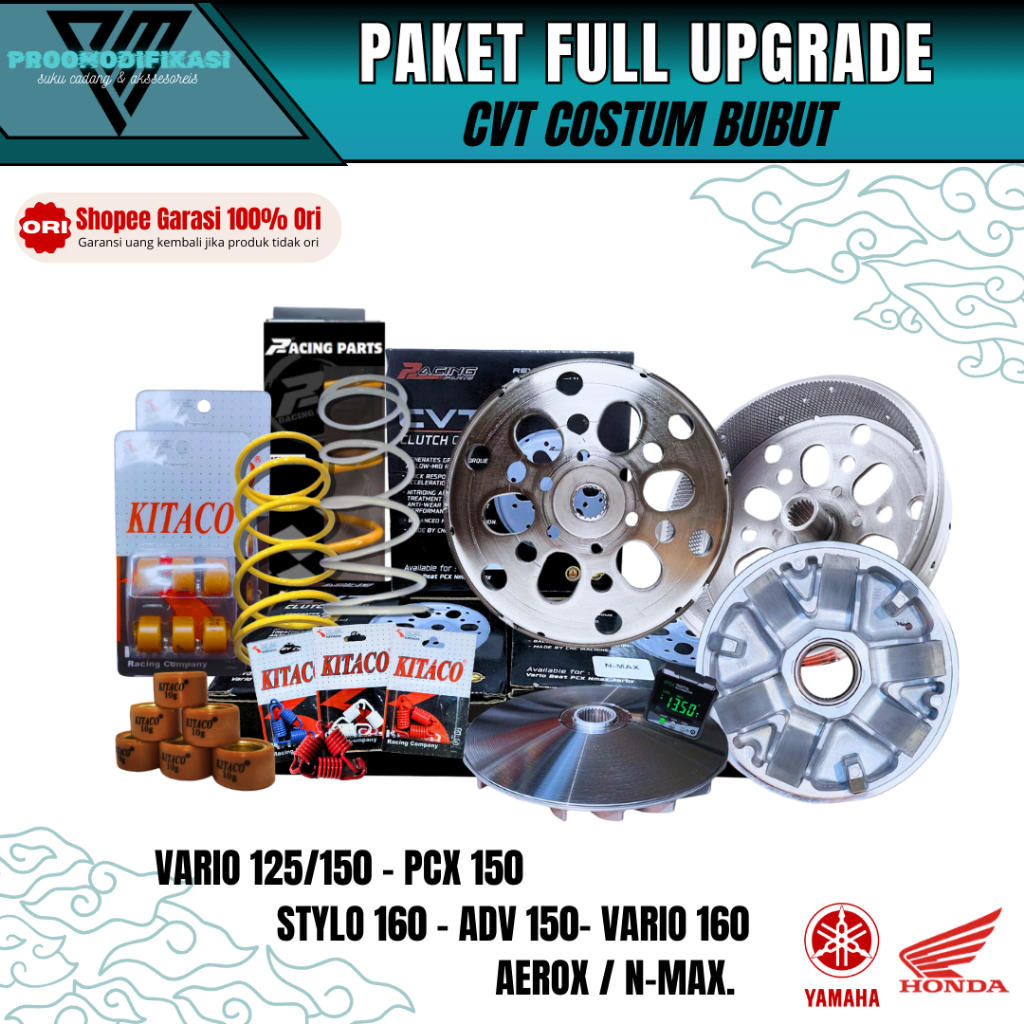 PAKET FULL UPGRADE KIRIAN CVT nmax 155 aerox 155 lexy Upgrade Cvt Kirian Vario 125 PCX 160 Racing