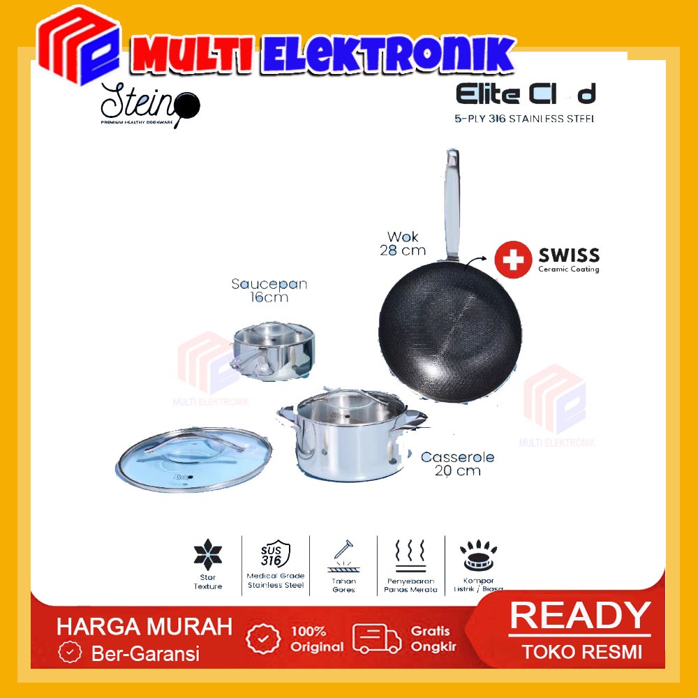 Stein Elite Clad Non-Stick - Stein Panci Set Stainless Steel