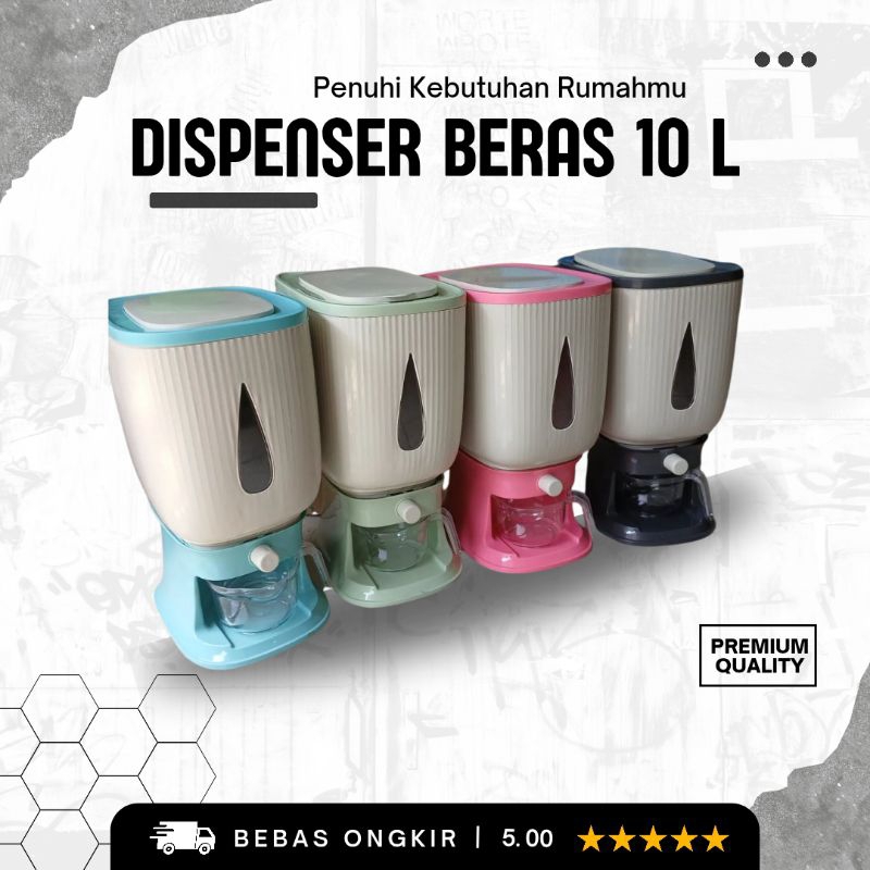 Dispenser Beras 10 Liter dengan Gelas Takar – Praktis, Higienis, & Multifungsi