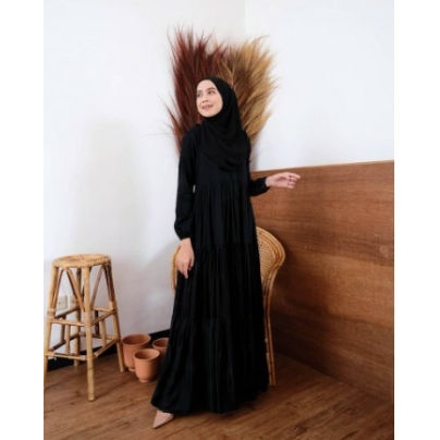 Gamis muslimah size jumbo lengan panjang warna Hitam