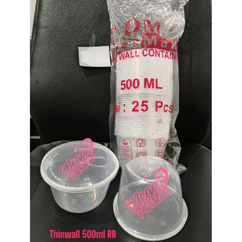 Isi 25pcs THINWALL 500ml RB/Thinwall Mangkok+Tutup/Thinwall Bulat Kotak Makanan Plastik
