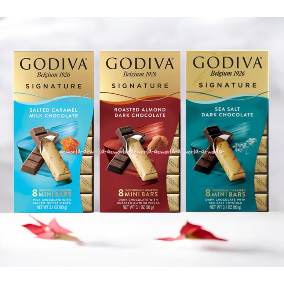 

Godiva Signature 90gr Salted Caramel Milk Chocolate Mini Bar Coklat Roasted Almond Sea Salt Godifa Seasalt