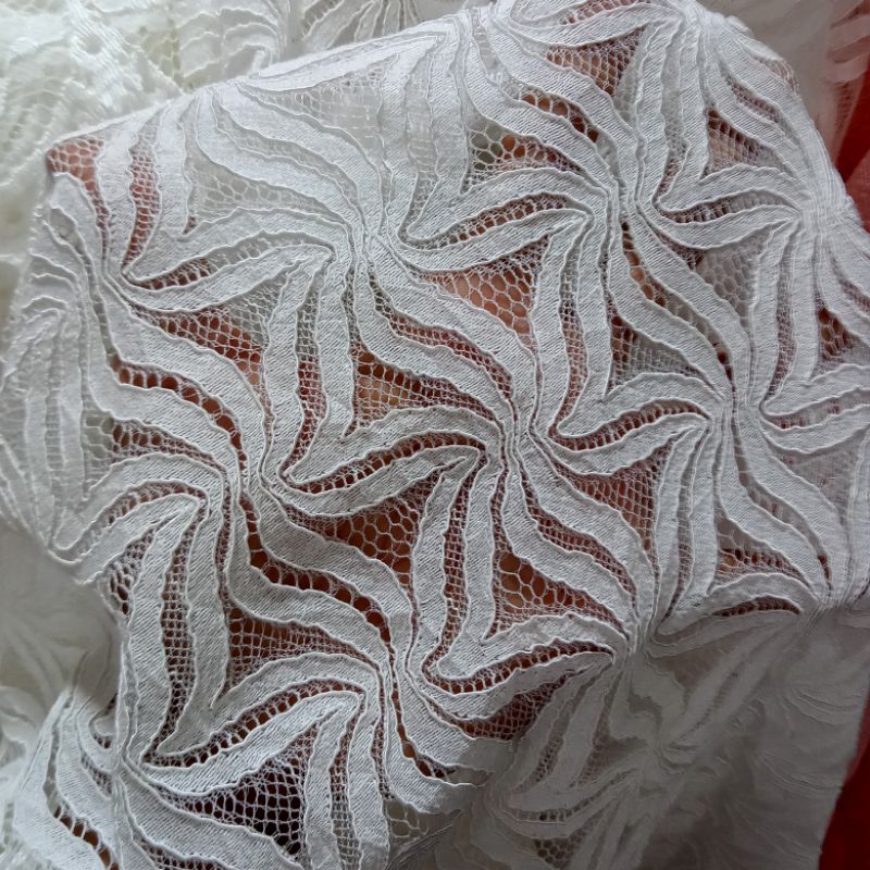 Kain Brokat Semi Prada - Kain Brokat Lace Prancis - Kain Brukat Warna Putih - Kain Brokat Rajut - Ka