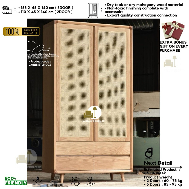 lemari kayu rotan by Lanawooden.id CABINETLN003 | lemari pakaian kayu jati minimalis. lemari pakaian