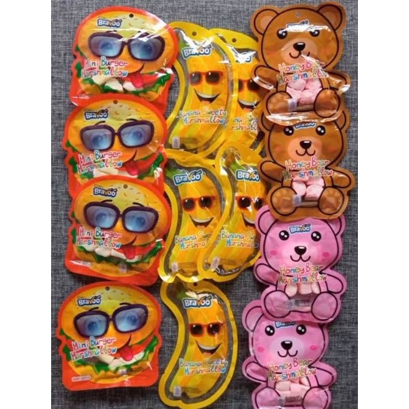 

BRAVO MARSHMALLOW KARAKTER BURGER | BANANA | HONEY BEAR NETTO 1 PACK ISI 10 PCS