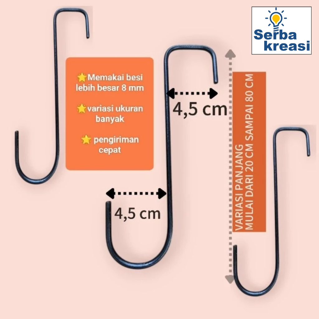 besi S,cantolan besi S/gantungan kandang burung/gantungan pot bunga