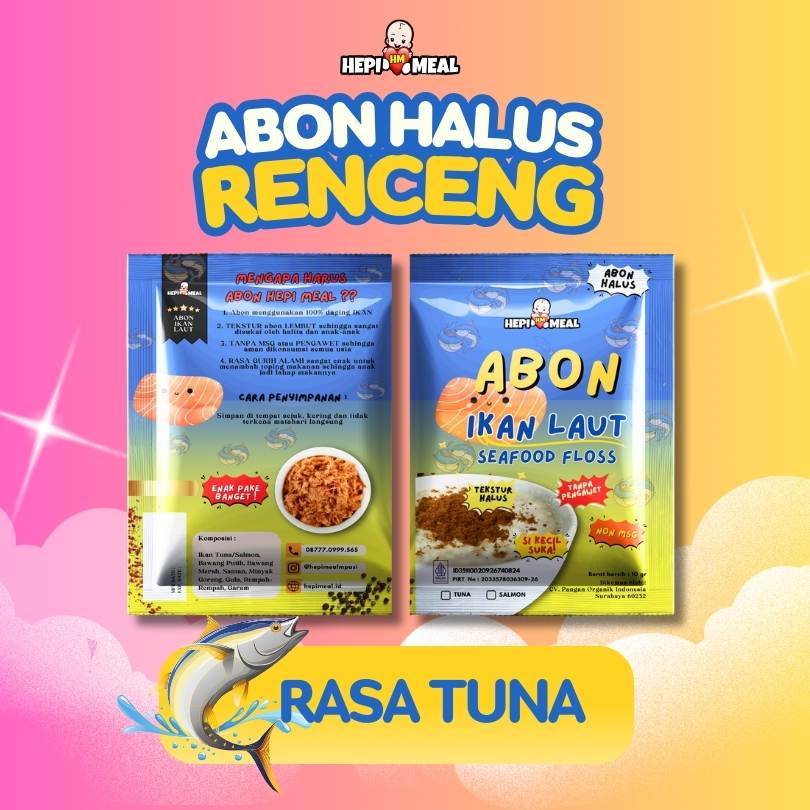 

HEPI MEAL ABON IKAN LAUT SALMON ATAU TUNA HALUS COCOK UNTUK BABY 6+ MPASI KEMASAN SACHET 1 RENCENG