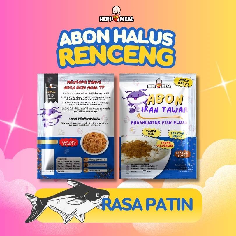 

HEPI MEAL ABON IKAN TAWAR LELE ATAU PATIN HALUS COCOK UNTUK BABY 6+ MPASI KEMASAN SACHET 1 RENCENG