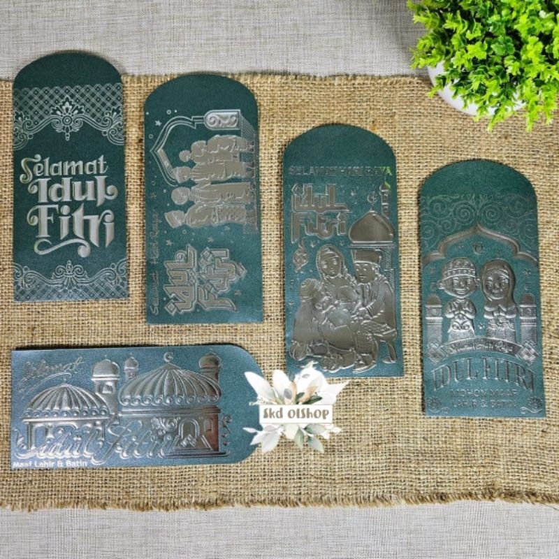 

Amplop lebaran / Ampau lebaran premium Poly Embos Silver isi 25 lembar ukuran panjang