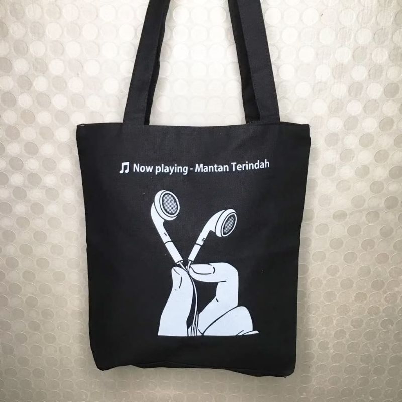 Totebag Resleting Canvas Warna Hitam/ Tas Kuliah/ Tas Murah/ Tas Wanita